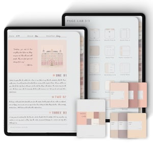 May include: A digital planner page with a pink and white color scheme. The page is divided into sections for different tasks, such as daily planning, habit tracking, and travel notes. The page also includes a quote about the importance of starting new things. The page is part of a digital planner system that includes a variety of templates and layouts.
