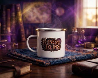 Runes & Reins Enamel Camp Mug | Western Norse Adventure Gift (12 oz)