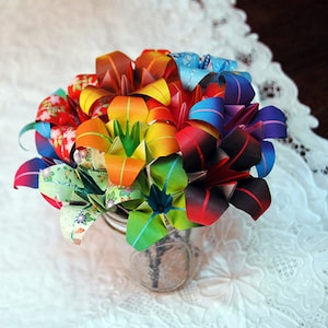 12 Origami Lily Flowers On Stems - Colors/Patterns Your Choice - Mother&#39;s Day, Wedding Bouquet Or Party Decoration