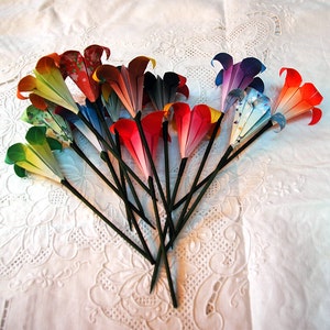 Origami Lily Flower On Stem - Assorted Colors/Patterns Your Choice - Party Decoration or Favor