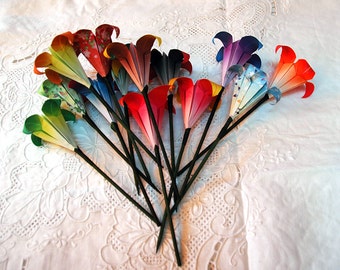 Origami Lily Flower On Stem - Assorted Colors/Patterns Your Choice - Party Decoration or Favor