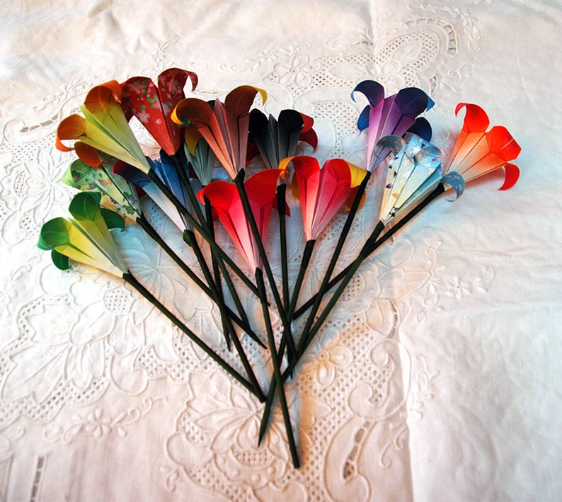 Origami Lily Flower on Stem Assorted Colors/patterns Your Choice Party