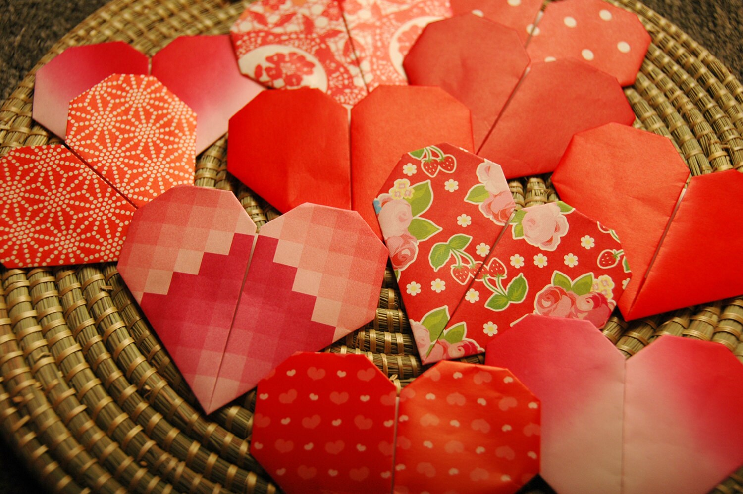 12 Large Origami Hearts 3 Solid And/Or Patterned Red Paper Etsy Polska