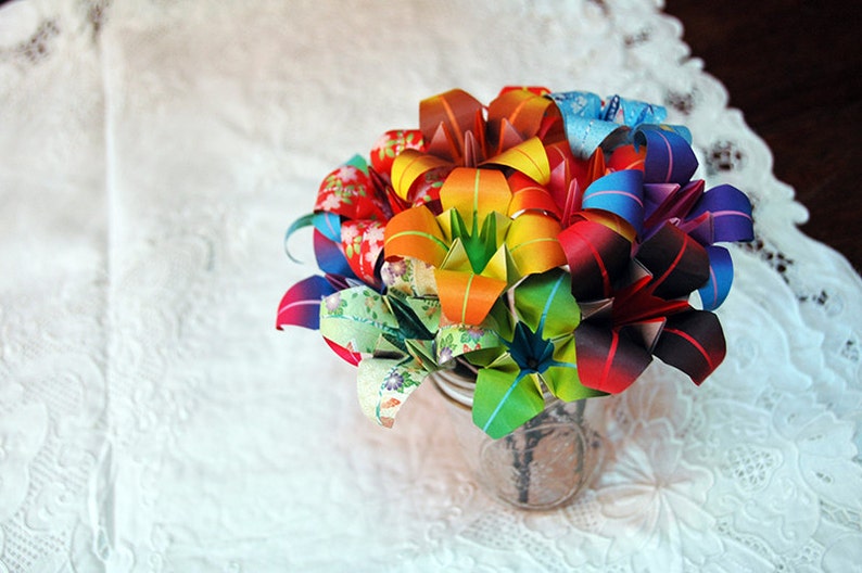 12 Origami Lily Flowers On Stems Colorspatterns Your Choice Mothers Day Wedding Bouquet Or Party Decoration
