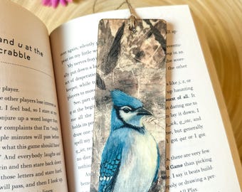 Handmade Wooden Bookmark | Original Bird Artwork, Blue Jay, Cardinal, Loon, Swans, Waxwing