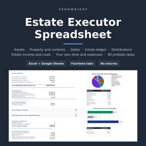 Nalatenschap Excel en Google Sheets voor de executeur, boedelbeschrijving, schulden, kasboek en verdeling onder erfgenamen