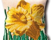 Daffodil Floral Big Stitch Counted Needlepoint Pillow