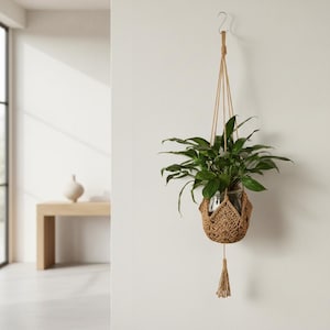 Macrame Plant Hanger, Hanging Planter Holder, Boho Indoor Garden Decor, Rope Flower Pot Holder, Plant Lover Gift, Rustic Home Wall Decor