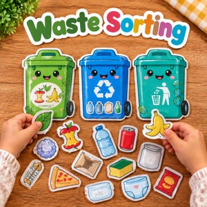 Fiche d'activité préscolaire : tri des déchets (compost, recyclage et ordures ménagères) – PDF