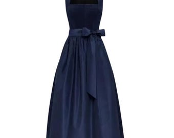 Oktoberfest Dirndl-jurk, marineblauw fluweel satijn, mouwloos met strik