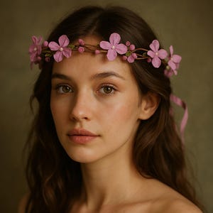 Romantic Pink Flower Crown, Handmade Floral Headpiece, Boho Wedding Hair Wreath, Fairy Festival Headband, Spring Bridesmaid Halo