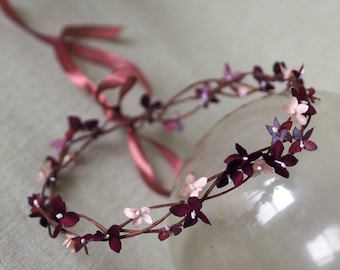 Burgundy Hair Vine, Burgundy Blush Flower Crown, Maroon Flower Tiara, Simple Floral Crown, Simple Burgundy Headband, Hair Flowers Wreath