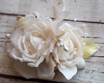 Boho Facinator Rose, Bridal Rose Hair, Ivory Rose Hair Piece, Wedding Flower Hair Clip, Hair Flower Accessories Bride, Ivory Flower Hair Pin