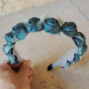 Teal Blue Fascinator, Teal Rose Headband, Flower Headpiece for Women, Blue Flower Tiara Prom, Rose Hair Band Accessory, Big Floral Headband