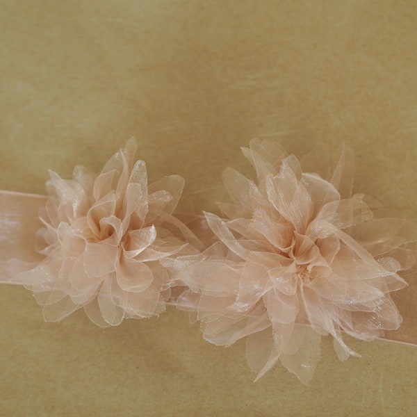 Blush Organza Flowers Broche, Organza Silk Brooch Flowers for Sash, Bridal Pink Hair Flower, Wedding Blush Sash, Organza Hair Accessories