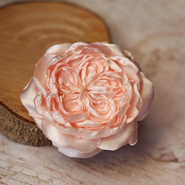 Cabbage Rose Hair Clip, Blush Pink Flower Head Piece, Blush Hair Flowers Wedding, Pink Flower Brooch, Valentines Day Fascinator English Rose