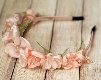 Bridal Headband Blush, Powder Pink Headband Boho, Lolita Hairpiece, Ballet Headband Pink, Wedding Flower Head Band, Fairy Floral Hair Band