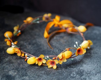 Аutumn Flower Crown Orange, Fall Wedding Flower Crown, Wedding Hair Accessories Orange, Autumn Woodland Crown, Halloween Flower Tiara Buds