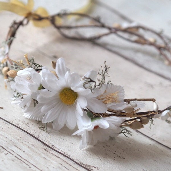 Couronne de fleurs pour cheveux marguerite, Accessoires pour cheveux marguerite, Serre-tête à fleurs marguerite, Serre-tête marguerite, Bandeau festif de marguerites, Couronne de fleurs de marguerite pour mariage