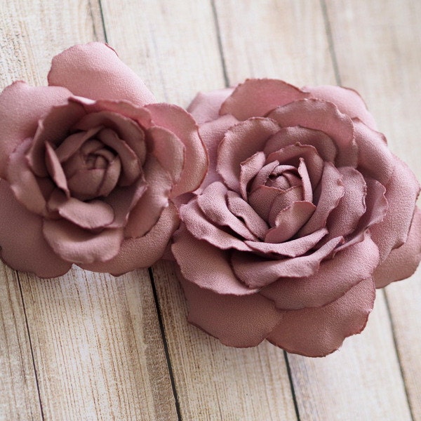 Dusty Pink Hair Flower, Dusty Rose Brooch Flower, Dusty Pink Hair Clip, Silk Fabric Hair Rose, Mauve Flower Corsage Pin,Pink Flower for Sash