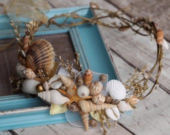 Seashell Mermaid Crown, Beach Wedding Headpiece, Ocean Bride Crown, Beach Mermaid Headband, Coastal Bridal Tiara, Boho Beach Hairpiece