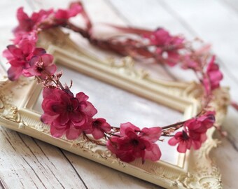 Cherry Blossom Flower Crown, Sakura Crown Head, Boho Flower Headpiece, Woodland Flower Circlet, Pink Cherry Blossom Tiara, Pink Flower Halo