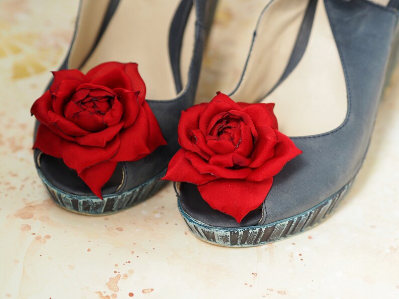 Bridesmaid Shoe Accessories Red Shoe Flowers Red Shoe Clips Etsy