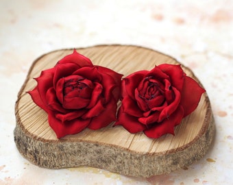 Set 3 Fermagli Floreali Con Peonia, Rosa E Camelia Rosse, Spille E Decorazioni Per Capelli, Ideali Per Matrimoni E Carnevali