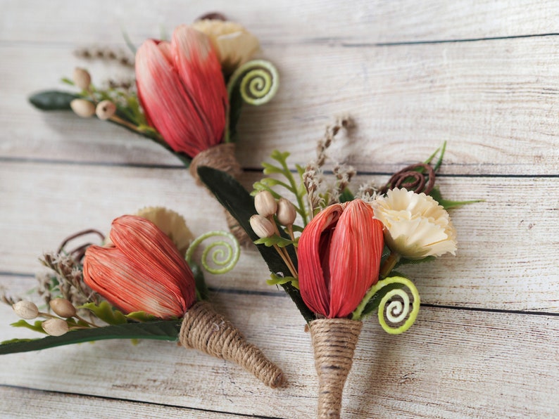 Tulip Boutonniere Wedding Rustic Dried Boutonniere Tissue Etsy