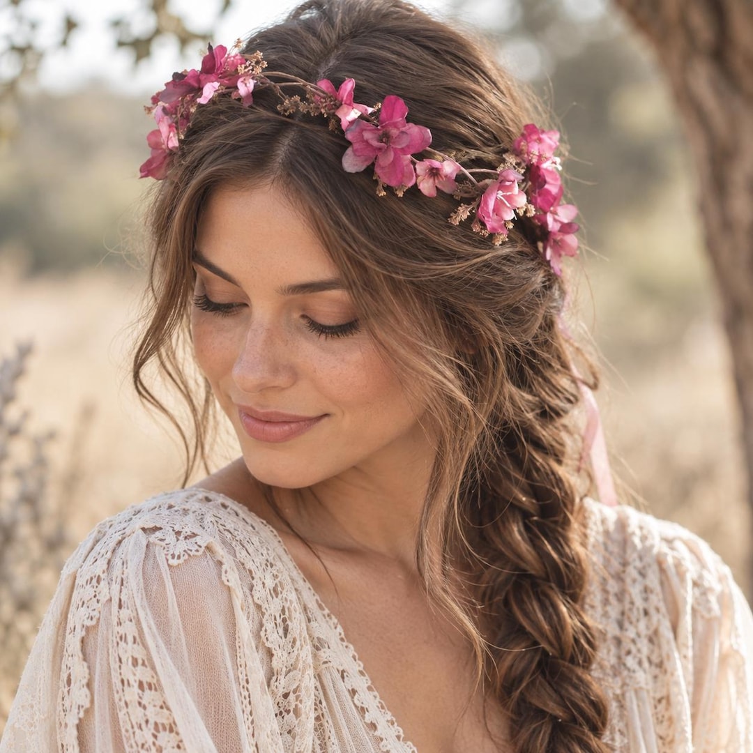Cherry Blossom Flower Crown, Pink Spring Hair Piece, Festival