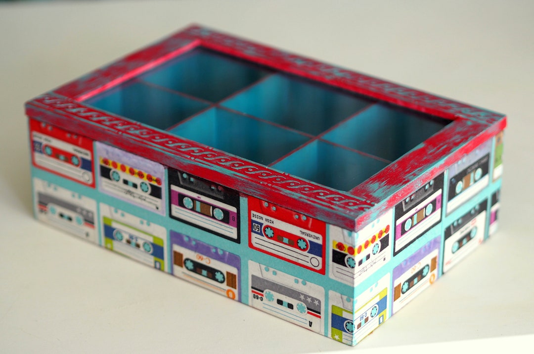 Cassette Tape Decor Box, Vintage Wood Box With Lid, Retro Dorm Decor 90