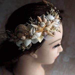 Sea Shell Mermaid Crown, Beach Wedding Headband, Beach Wedding Crown, Beach Hair Accessories, Beach Bridal Tiara, Starfish Mermaid Headpiece image 4