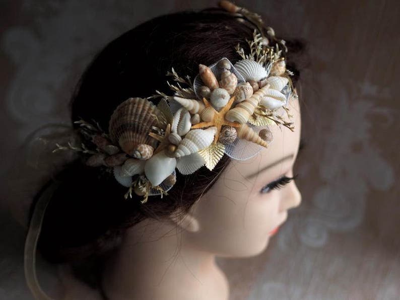 Sea Shell Mermaid Crown, Beach Wedding Headband, Beach Wedding Crown, Beach Hair Accessories, Beach Bridal Tiara, Starfish Mermaid Headpiece image 4