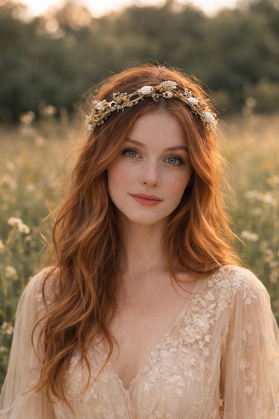 Woodland Dried Flower Crown, Forest Bridal Halo, Fairy  display picture 1