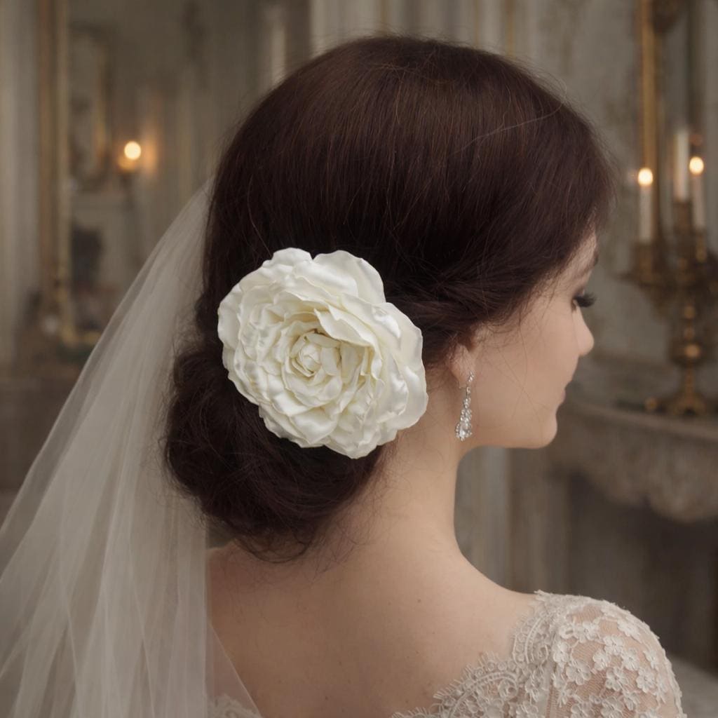 Ivory Satin Rose Hair Clip or Brooch – Bridal Hair Flower, White