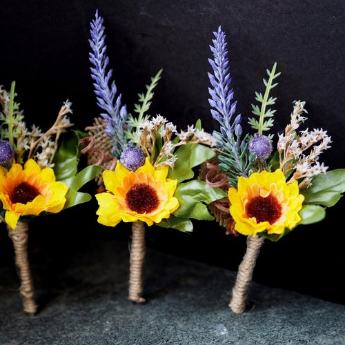 Details about   Wedding Flowers Sunflower & Lavender Buttonhole For Groom Bestman Mum Of Bride 