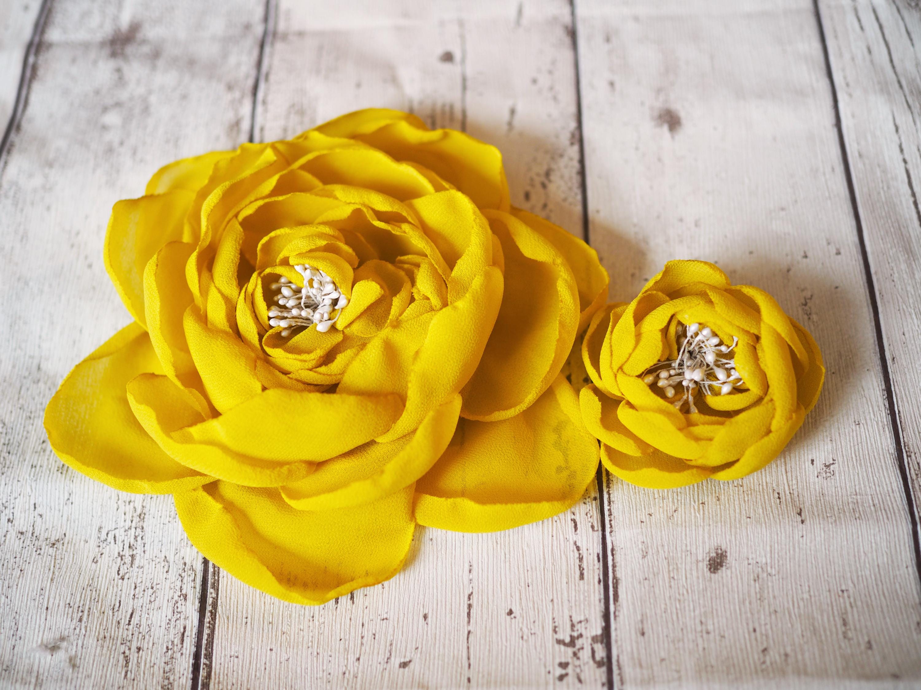 Yellow Flower Hair Accessory Floral Fascinator Rose Corsage Rose Brooch Pin Oversized Yellow Flower Brooch – Big Summer Corsage Pin  main image 2