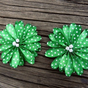 Polka Dot Green Shoe Clips, Ribbon Flowers for Shoes, Green Flower Shoes Pins, Emerald Green Shoe Clips, Rockabilly Shoe Clips Decoration image 5