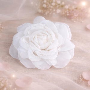 Large White Rose Hair Clip, Silk Flower Brooch, Bridal Hair Accessory, Wedding Corsage Pin image 19