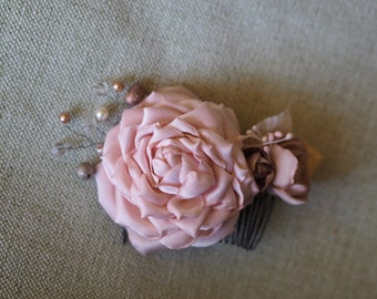 Bridal Silk Flower Hair Comb, Blush Rose Hairpiece, Silk Pink Flower Fascinator, Blush Flower Hair Clip Wedding, Updo Hair Accessories Comb