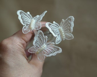 Bridal Butterfly Hair Pins, Wedding Lace Hair Piece, Lace Butterfly Hair Clips, Wedding Butterfly Head Piece, Flower Girl Hair Pin Butterfly