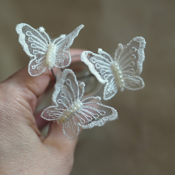 Bridal Butterfly Hair Pins, Wedding Lace Hair Piece, Lace Butterfly Hair Clips, Wedding Butterfly Head Piece, Flower Girl Hair Pin Butterfly