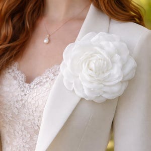 Large White Rose Hair Clip, Silk Flower Brooch, Bridal Hair Accessory, Wedding Corsage Pin image 14