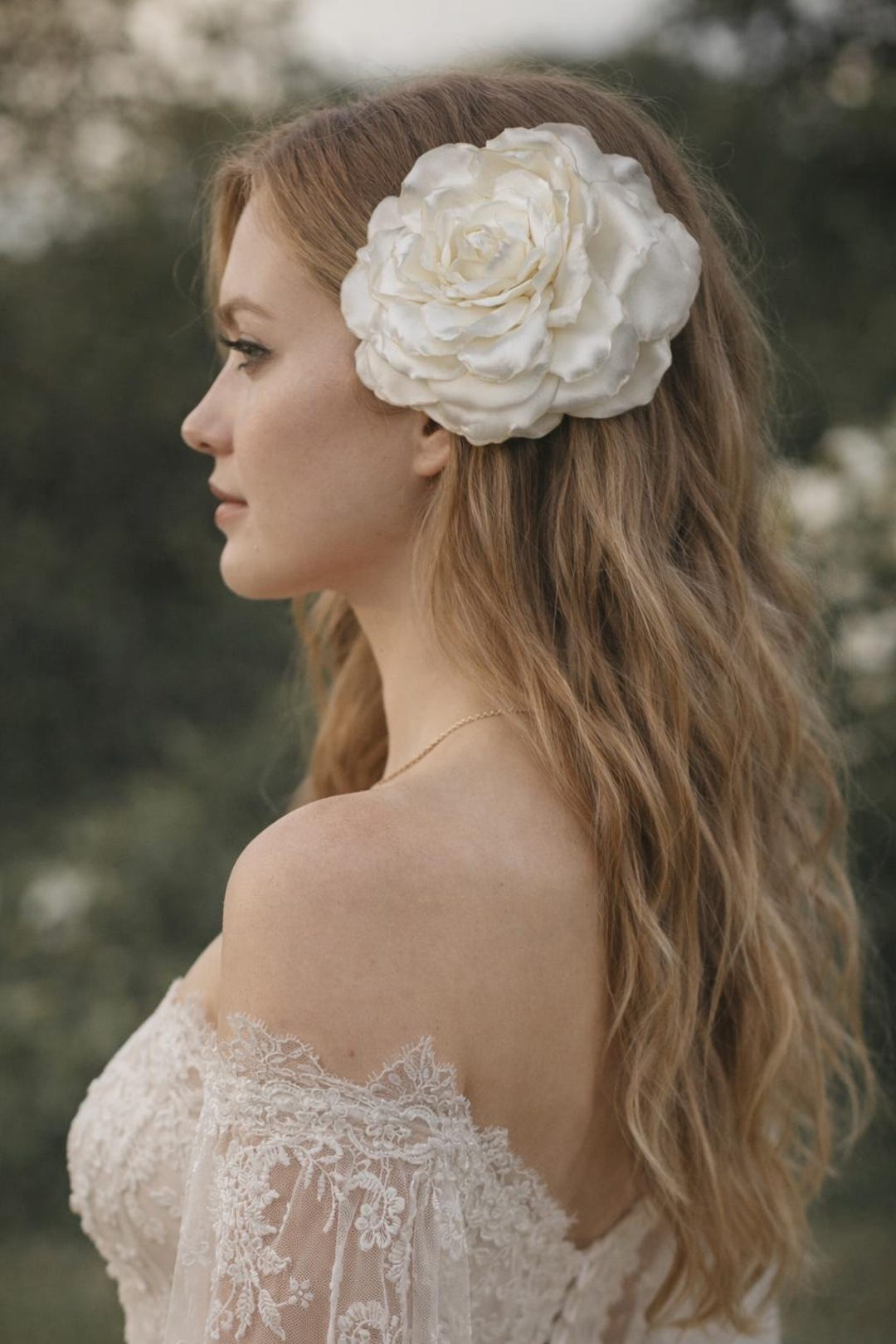 Ivory Satin Rose Hair Clip or Brooch – Bridal Hair Flower, White