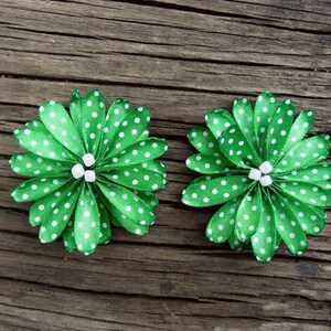 Polka Dot Green Shoe Clips, Ribbon Flowers for Shoes, Green Flower Shoes Pins, Emerald Green Shoe Clips, Rockabilly Shoe Clips Decoration image 2