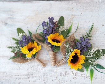 Sunflower Boutonniere for Wedding, Sunflower Boutineer, Sunflower Wedding Buttonhole, Woodland Rustic Boutonniere, Fall Wedding Button Holes