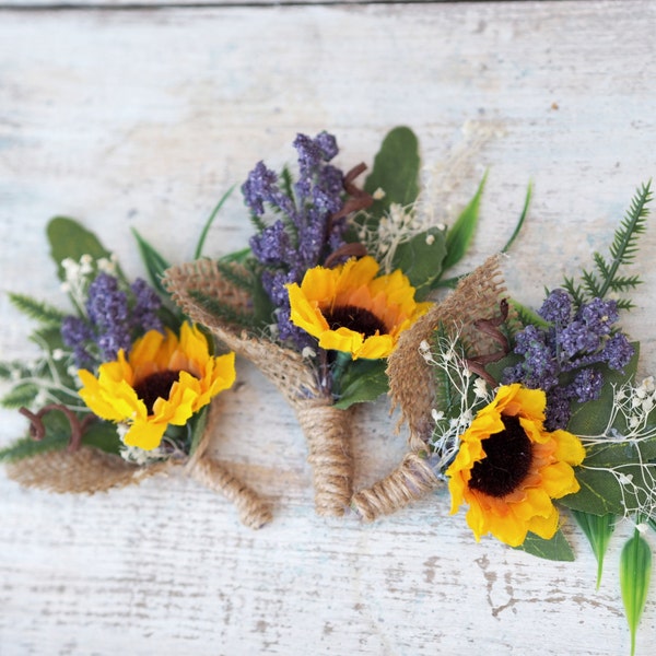 Sunflower Boutonniere for Wedding, Sunflower Boutineer, Sunflower Wedding Buttonhole, Woodland Rustic Boutonniere, Fall Wedding Button Holes