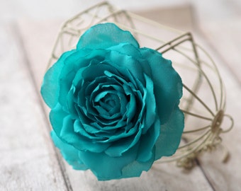 Teal Flower for Hair, Hair Flower Turquoise, Turquoise Hair Flower Clip, Roses Aqua Hair Pins, Turquoise Flower Hair Accessories, Teal Rose