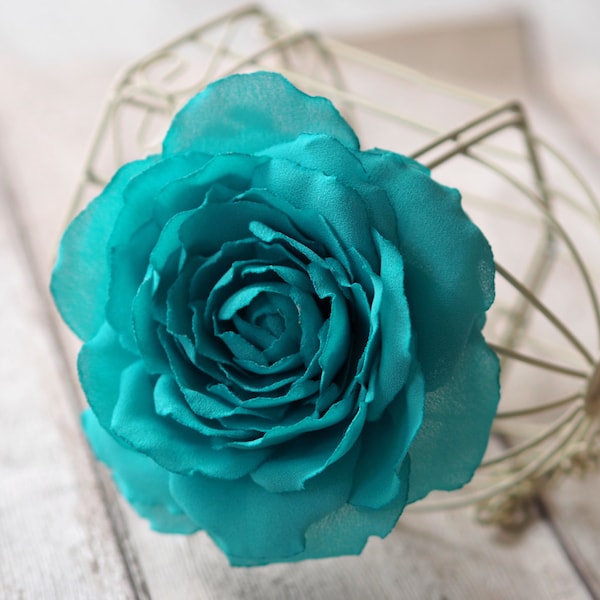 Fleur bleu sarcelle pour cheveux, fleur pour cheveux turquoise, pince fleur pour cheveux turquoise, épingles à cheveux roses turquoise, accessoires pour cheveux fleur turquoise, rose sarcelle