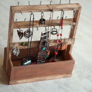 Jewelry Earrings Holder, Housewarming Gift, Reclaimed Wood Earring Display, Necklace Organizer, Jewelry Display Stand, First Home Gift Women